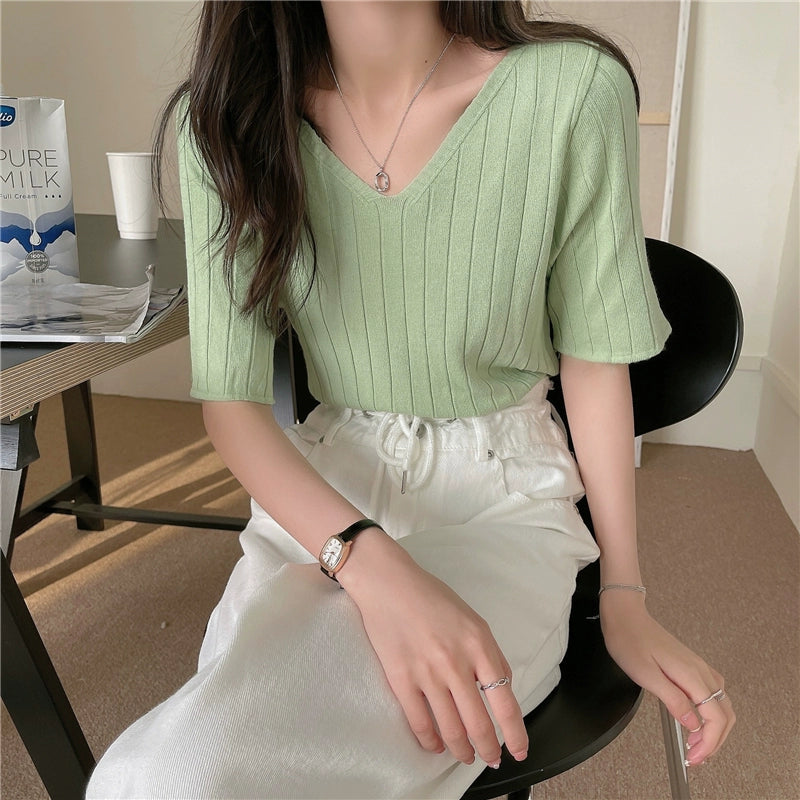 Ice Silk Spring and Summer Thin White Top Sweater