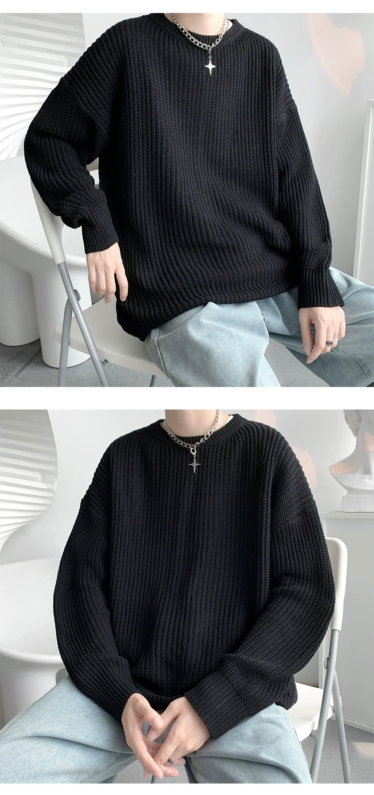 Hong Kong Style Sweater Men's Loose and Lazy Style Ins Casual Solid Color Sweater Japanese-Style Retro Student All-Matching Sweater