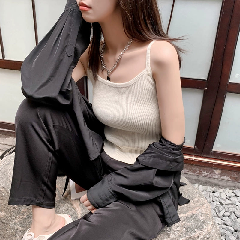 Bottoming Vest Threaded Sexy Knitted Top Small Sling