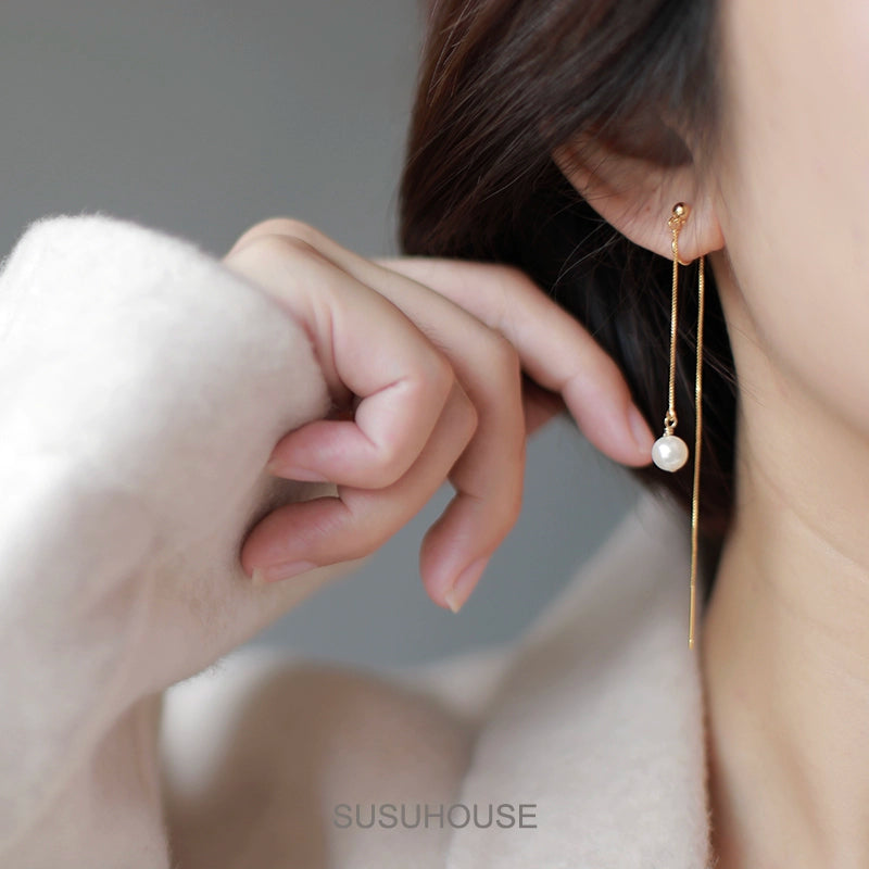 Long Fringe Earrings Earrings Slim Autumn and Winter Pearl