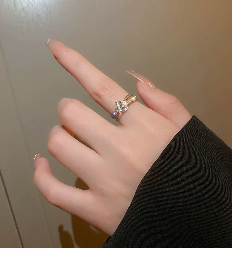 Fashion Stylish Letter D Open-End Zircon Ring Female 2024 New Arrival Niche Design Cold Wind Index Finger Ring