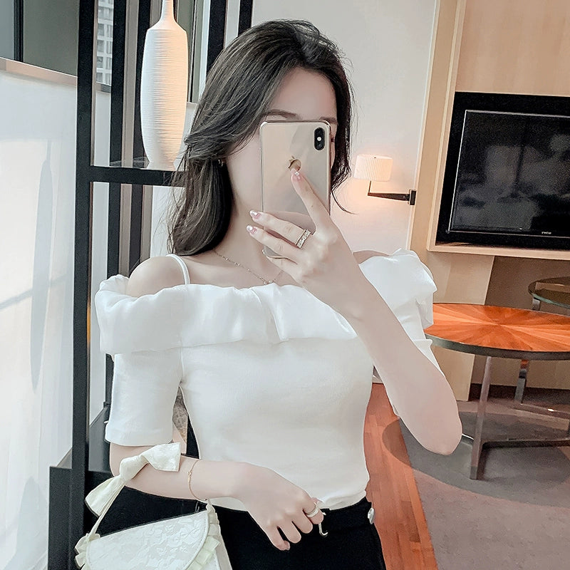 Summer Sexy T-shirt Collarbone off-Shoulder Top Short Sleeve