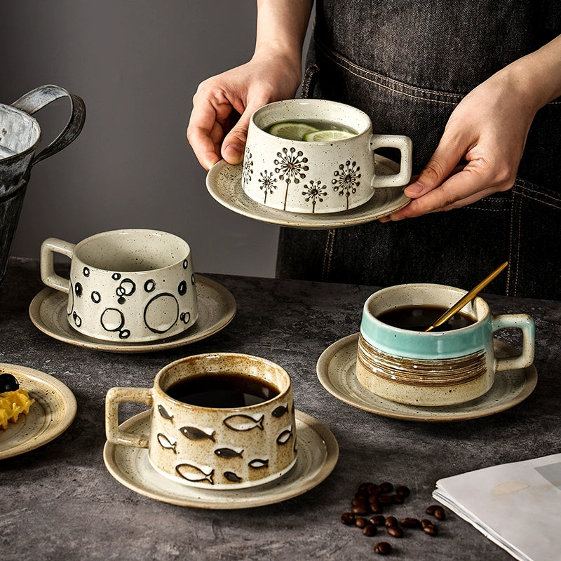 Japanese Retro Small Latte Art Stoneware Coffee Set