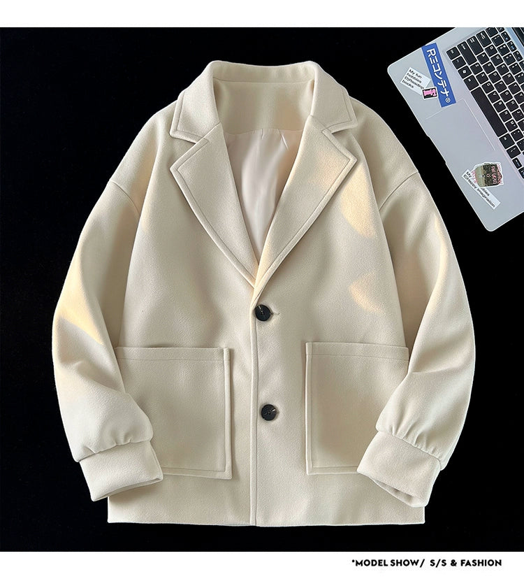 Trendy Korean Style Loose Woolen Coat Men's Jacket