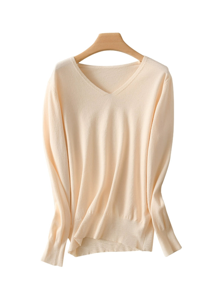Spring and Autumn V-neck Thin Knitted Fashion Tops Cashmere Sweater