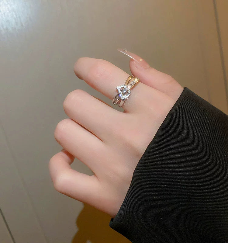 Fashion Stylish Letter D Open-End Zircon Ring Female 2024 New Arrival Niche Design Cold Wind Index Finger Ring