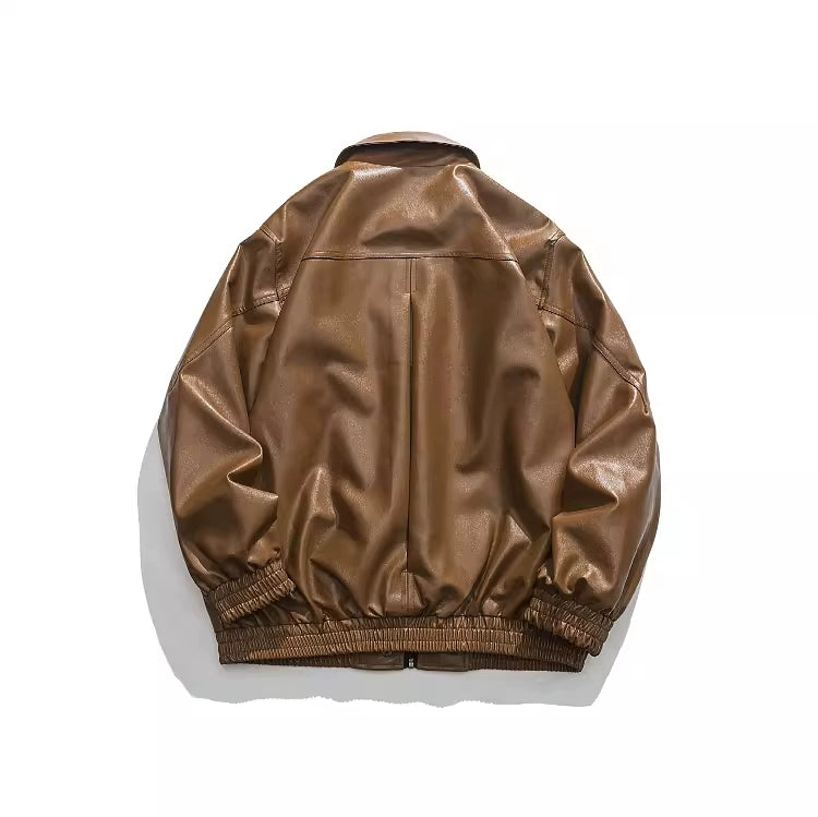 American Fashion Brand Retro Biker's PU Leather Coat Jacket Men's Autumn Leisure Loose Lapels Couple Coat Japanese Style Tops