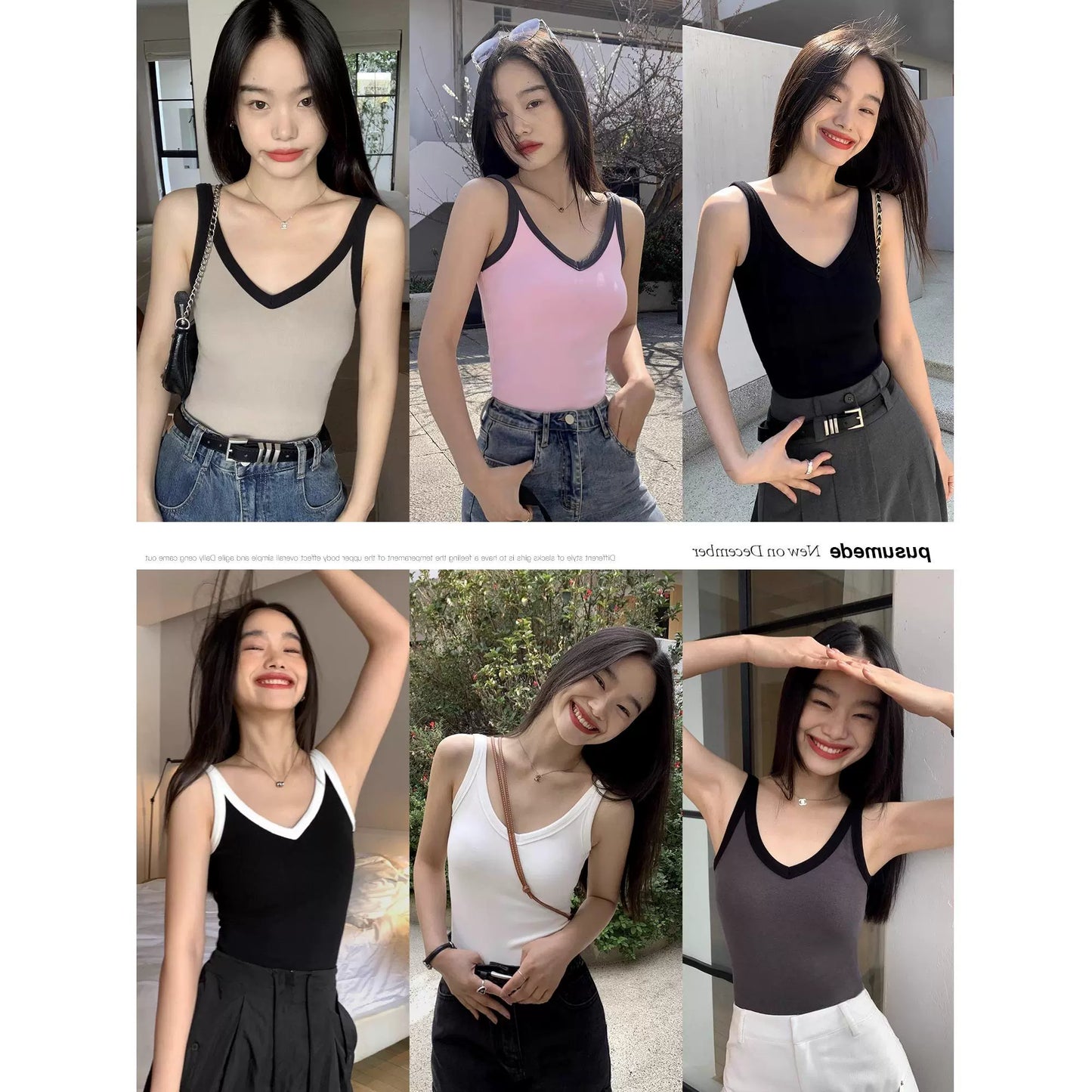 Niche Retro Contrast Color Slim Fit Knitted V-neck Strap