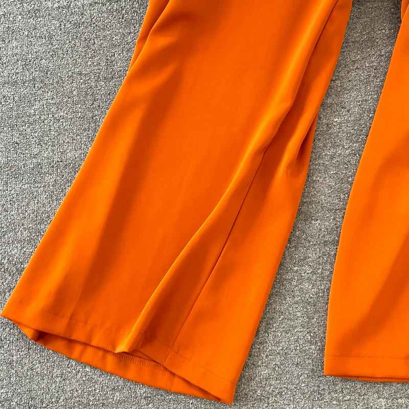 K-style V Neck High Waist Fashion Casual Drooping Wide Leg Pants