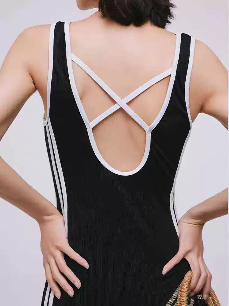 Xlangmei Swimsuit Female 2024 New Conservative Show Thin Black Sports Fitness Swimming Pool One-Piece Swimsuit Summer