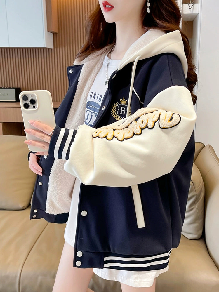 Early Spring Junior High School Student Girl Thickened Baseball Uniform Sweater