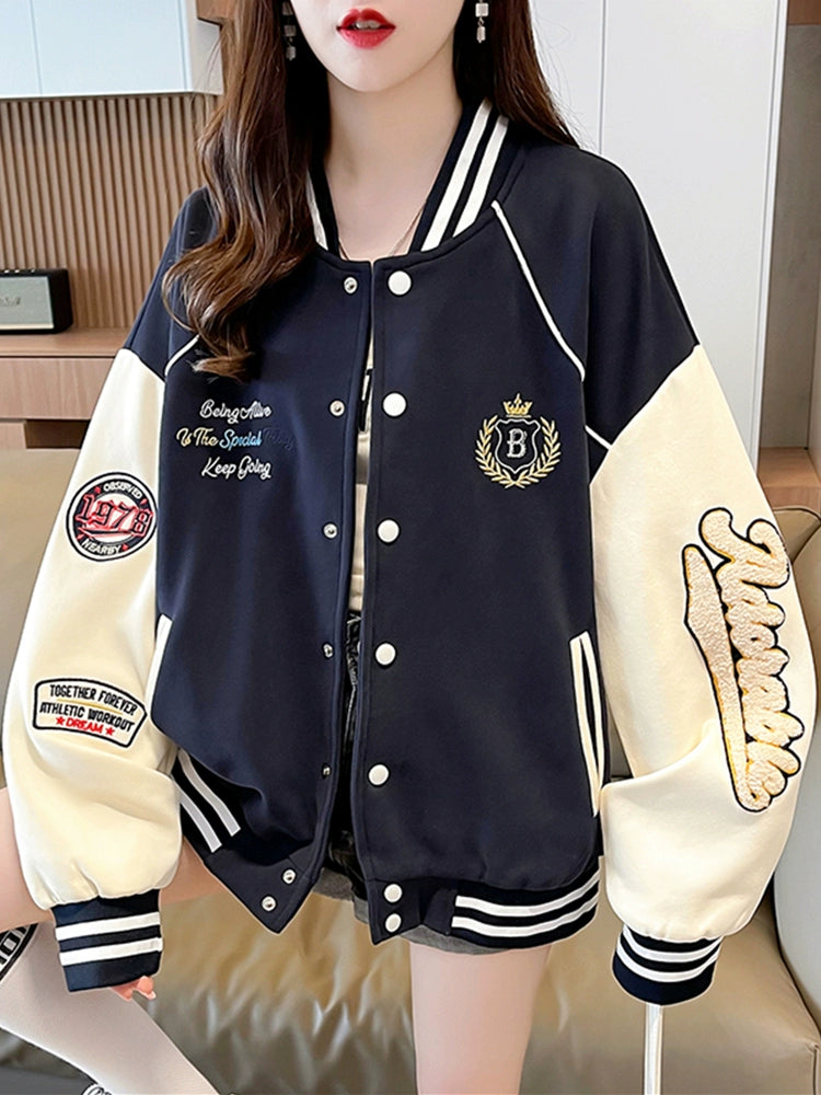 Early Spring Junior High School Student Girl Thickened Baseball Uniform Sweater