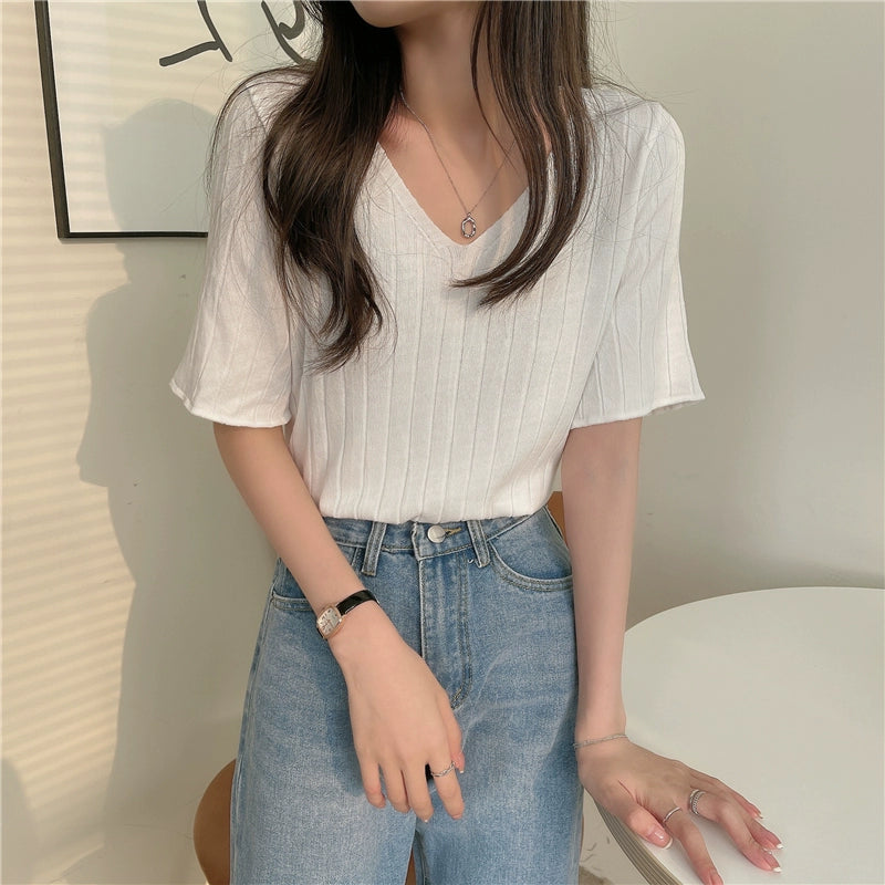 Ice Silk Spring and Summer Thin White Top Sweater