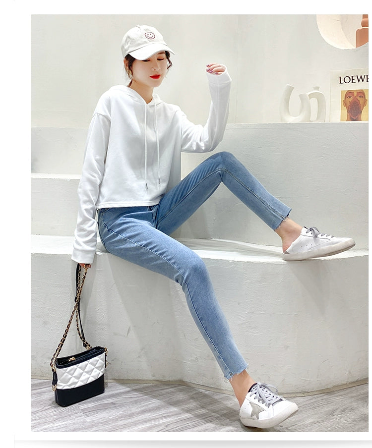 Loose Sweater Fall High Waist Hooded White