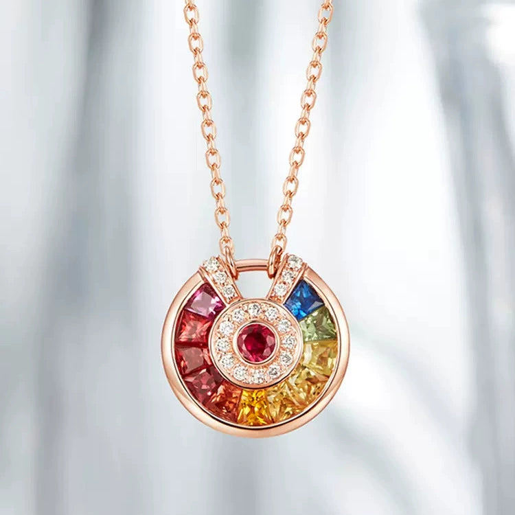 Young Color Charm Women's 18K Rose Gold Plated Gemstone Necklace