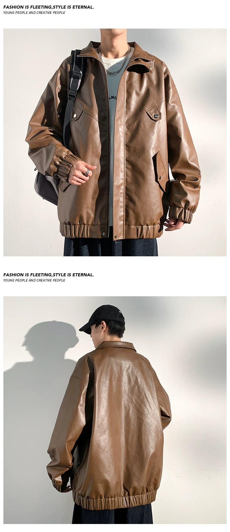 PU Leather Jacket Men's Autumn Trendy Handsome Fried Street Tops American High Street Vintage Motorcycle Clothing Men Outwear