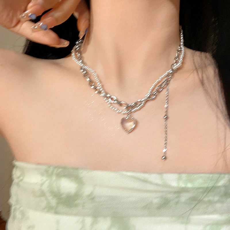 Transparent Women's Sweet Cool Hot Girl Pure Desire Style Clavicle Chain Pearl