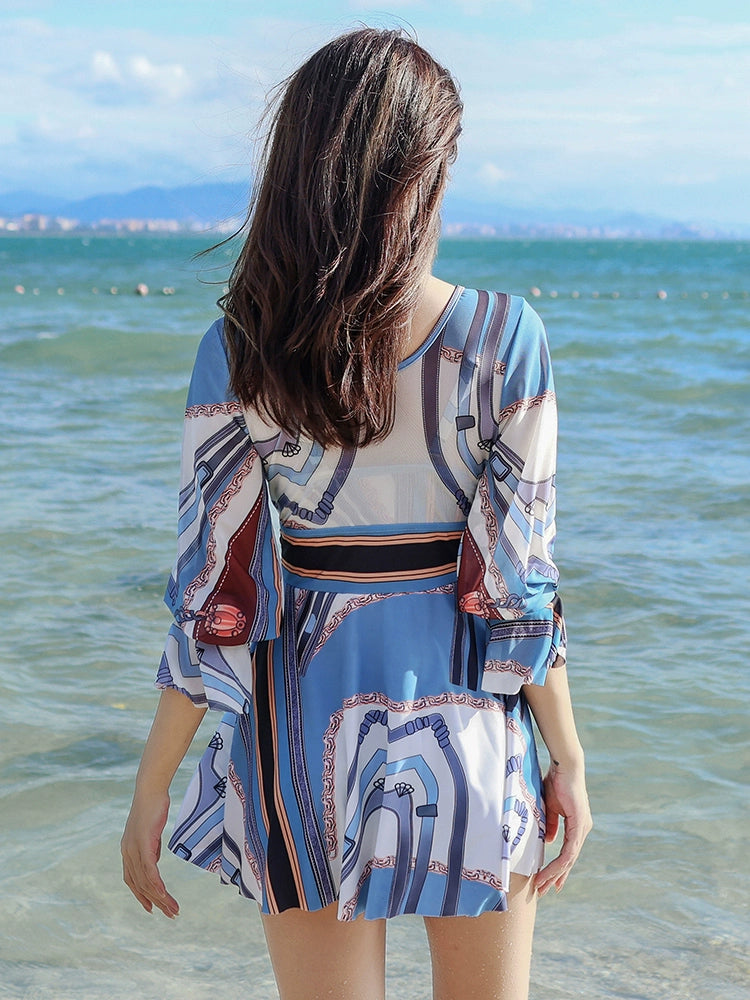 Yifu Long Sleeves Swimsuit Women 2024 New Arrival Plus Size Women's One-Piece Hot Spring Slim Looking Belly Covering Sun Protection Swimming Suit