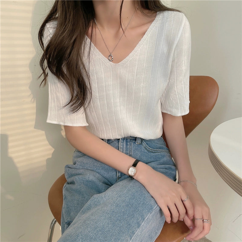 Ice Silk Spring and Summer Thin White Top Sweater