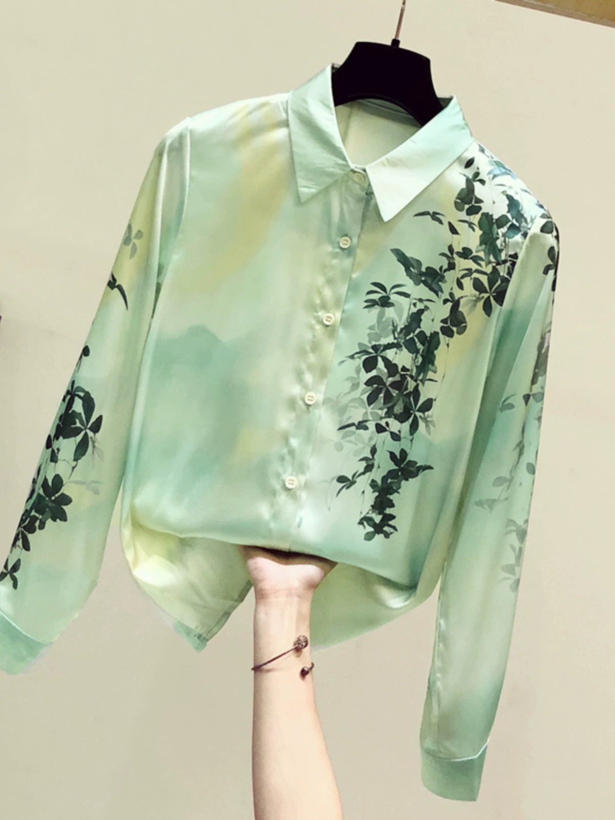 Chinese Style Retro Shirt Mulberry Silk Long Sleeve Top Satin