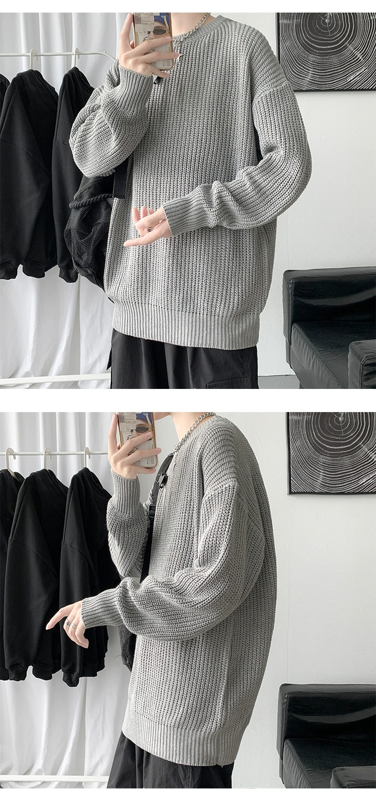 Hong Kong Style Sweater Men's Loose and Lazy Style Ins Casual Solid Color Sweater Japanese-Style Retro Student All-Matching Sweater