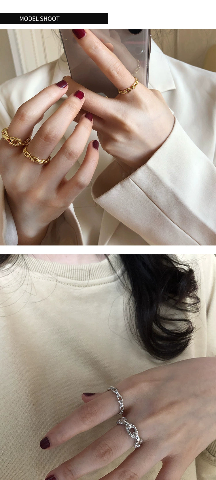 Accessible Luxury Sterling Silver Fancy Ins Little Finger Ring Women's Chain