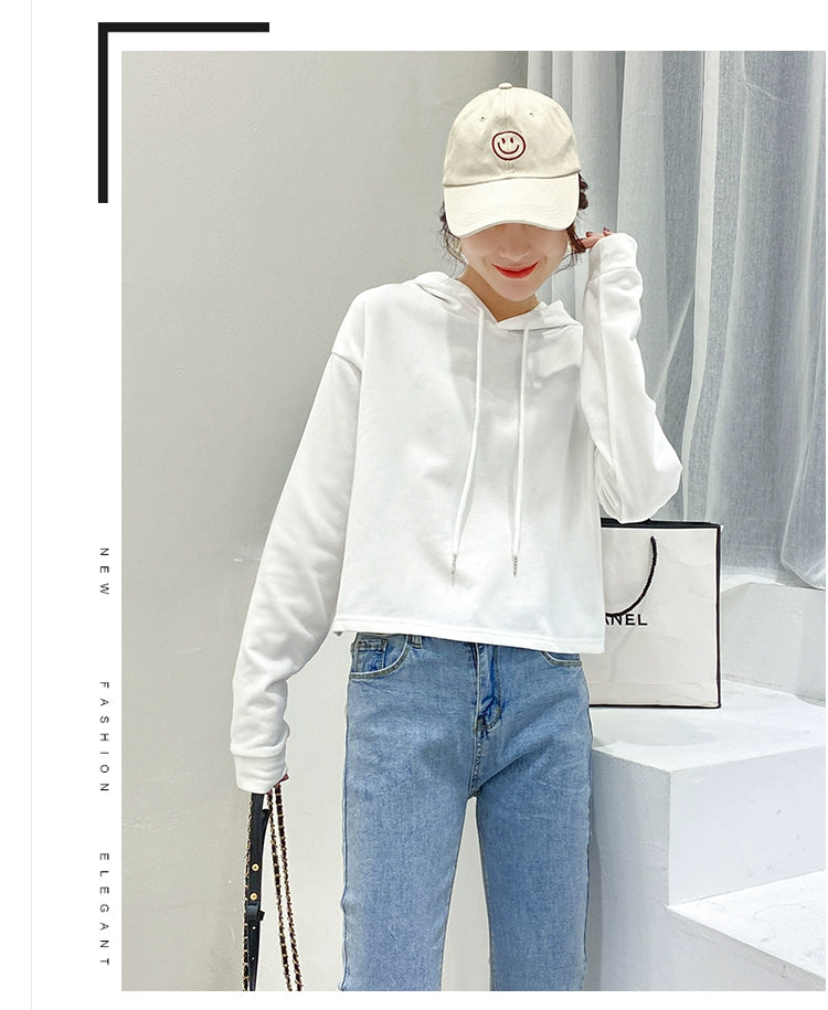 Loose Sweater Fall High Waist Hooded White