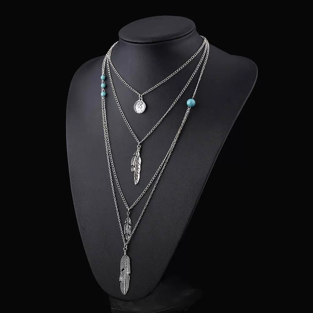 Bohemia Retro Tassel Multi-Layer Leaves Female Necklace Chain Necklace Women Jewelry