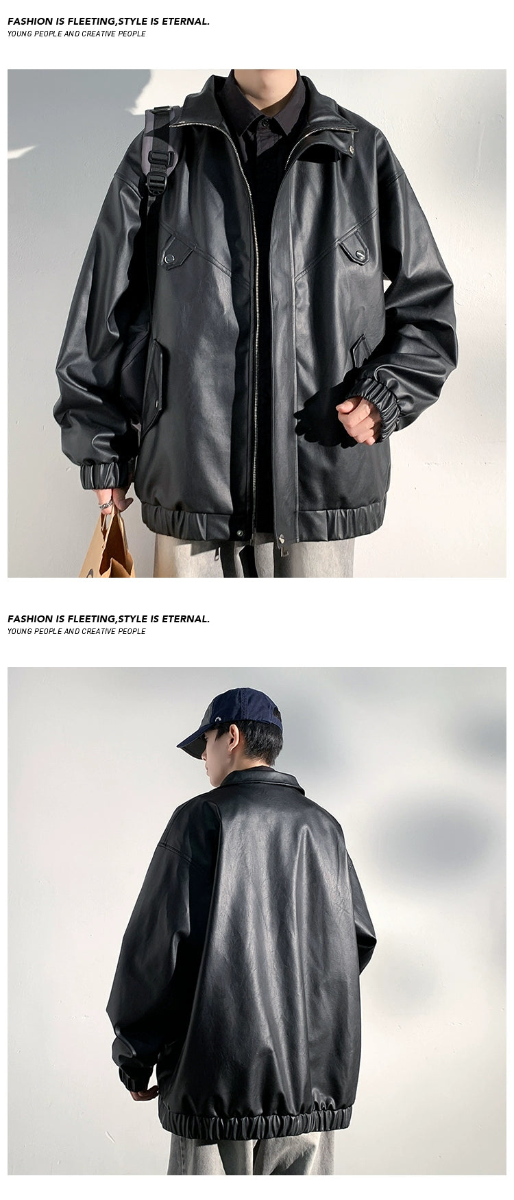 PU Leather Jacket Men's Autumn Trendy Handsome Fried Street Tops American High Street Vintage Motorcycle Clothing Men Outwear