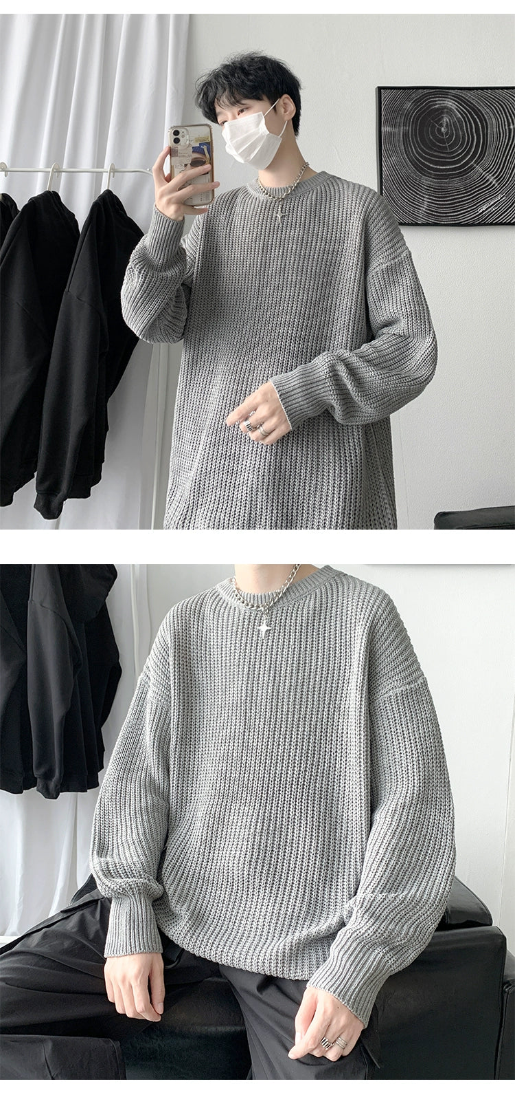 Hong Kong Style Sweater Men's Loose and Lazy Style Ins Casual Solid Color Sweater Japanese-Style Retro Student All-Matching Sweater