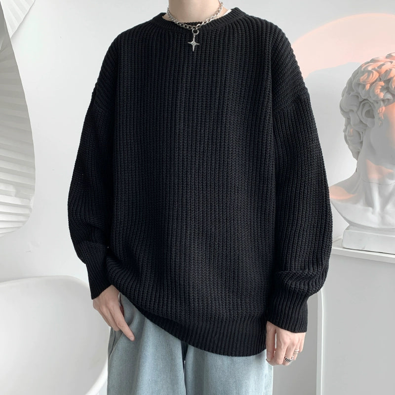 Hong Kong Style Sweater Men's Loose and Lazy Style Ins Casual Solid Color Sweater Japanese-Style Retro Student All-Matching Sweater