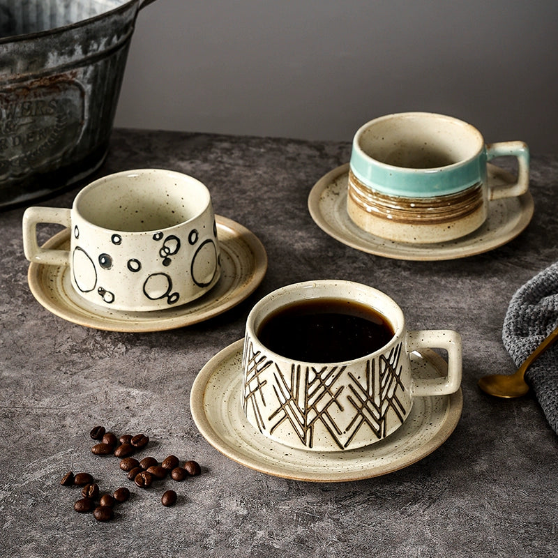 Japanese Retro Small Latte Art Stoneware Coffee Set