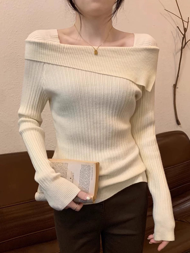Fancy off-Shoulder Long Sleeve Inner Wear Slim Sweater