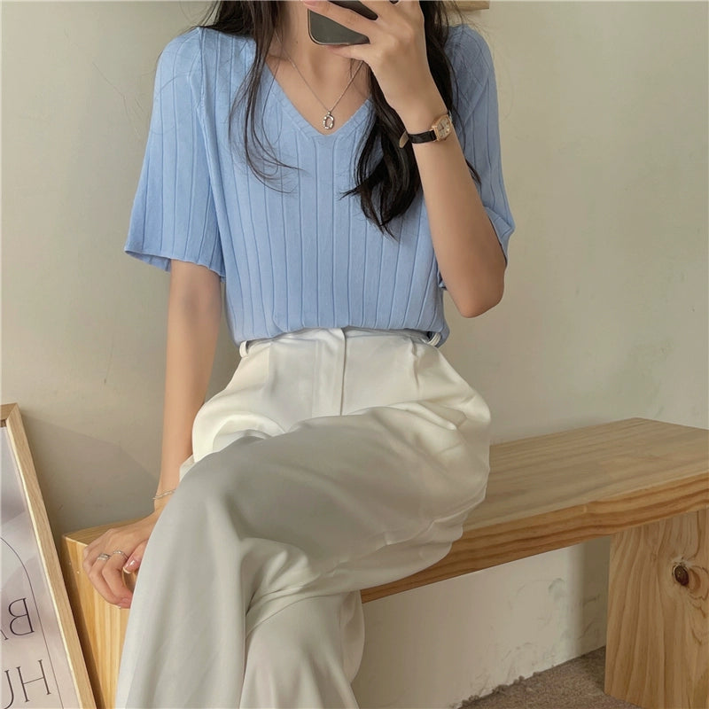 Ice Silk Spring and Summer Thin White Top Sweater