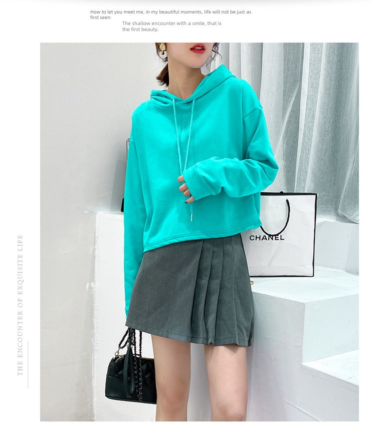 Loose Sweater Fall High Waist Hooded White