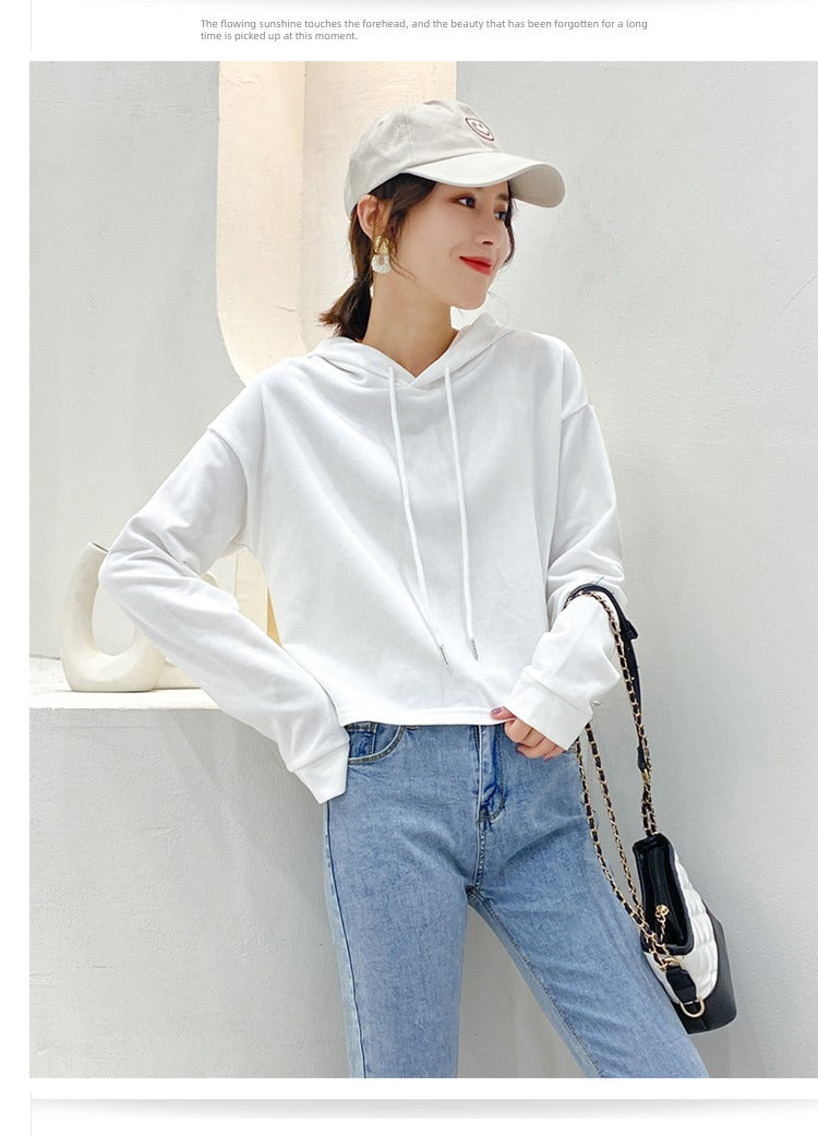 Loose Sweater Fall High Waist Hooded White