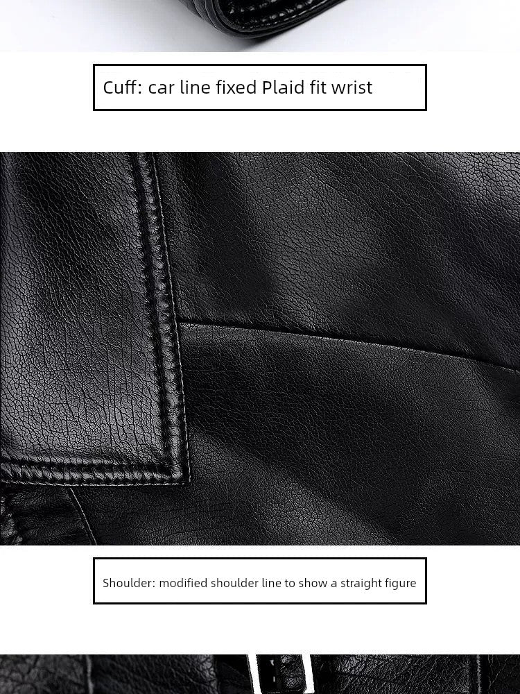 Middle-Aged and Elderly Fleece-lined Winter Reverse Collar Dad Leather Coat