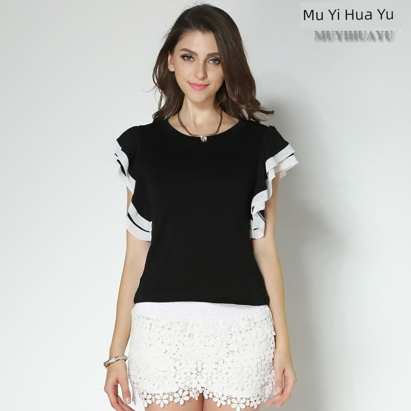 New Product round Neck Contrast Color Short-Sleeved Base Top T-shirt