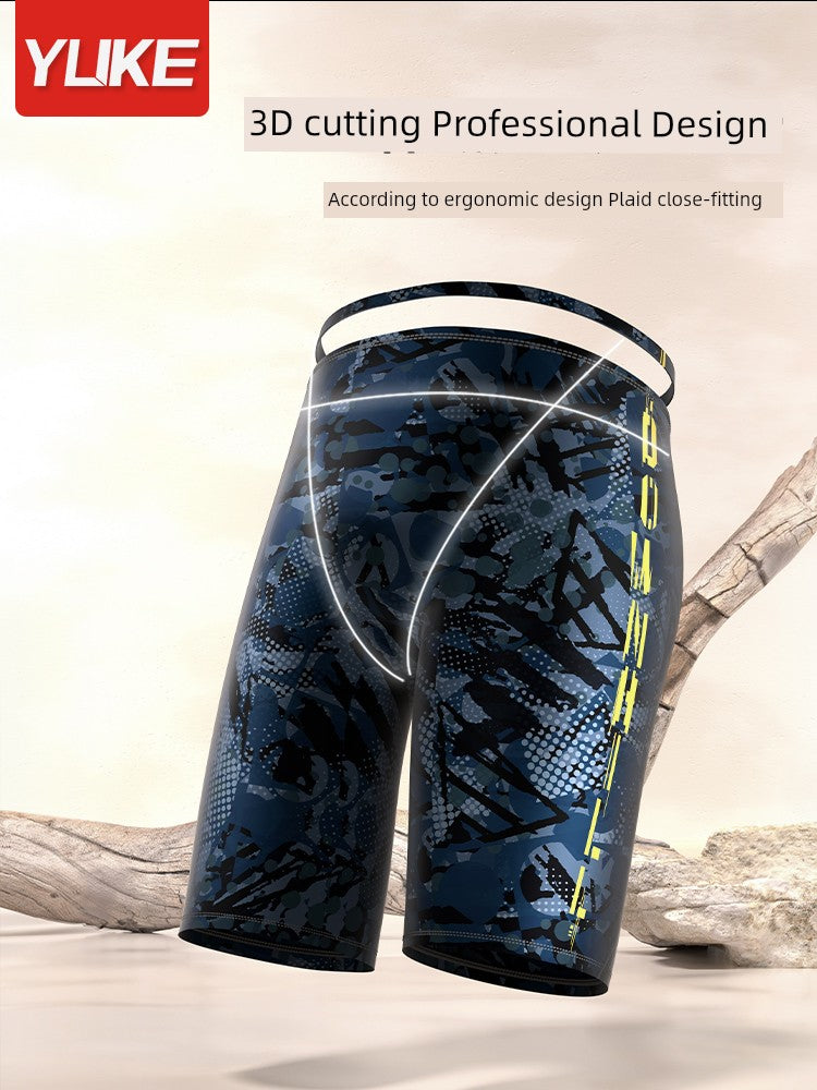 Men's Professional Half Length Three-Piece Hot Spring Swimming Trunks