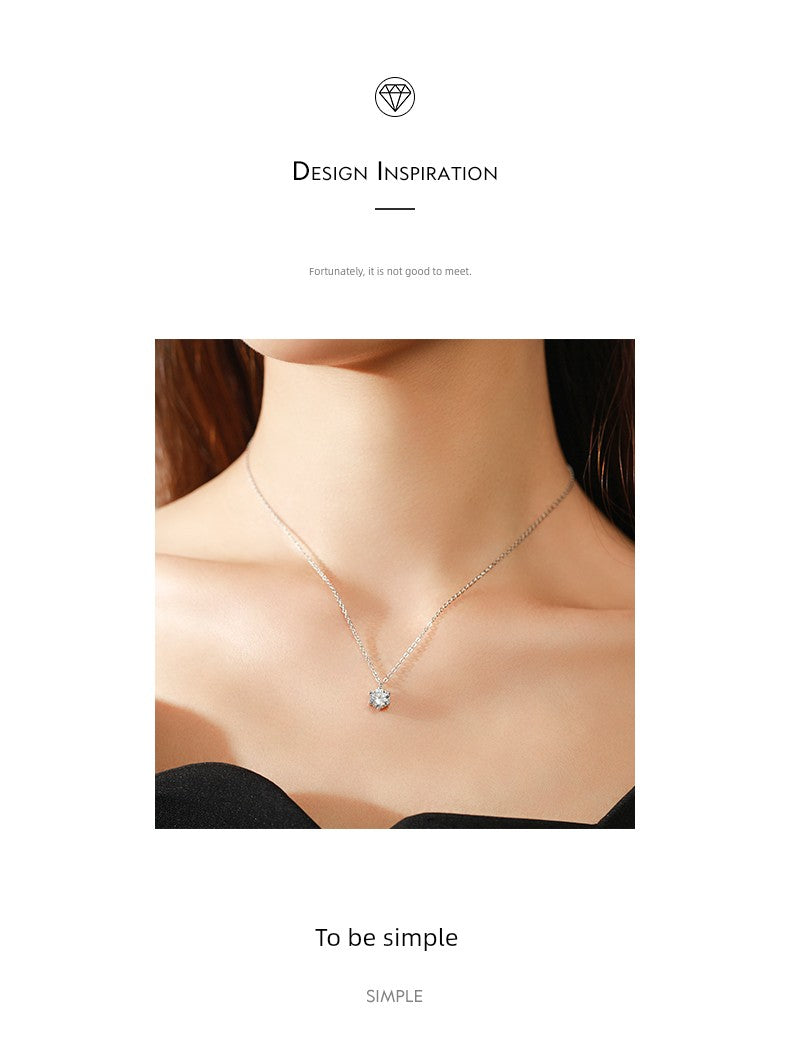Accessible Luxury 925 Sterling Silver Women's Easiest for Match Clavicle Chain Single Diamond
