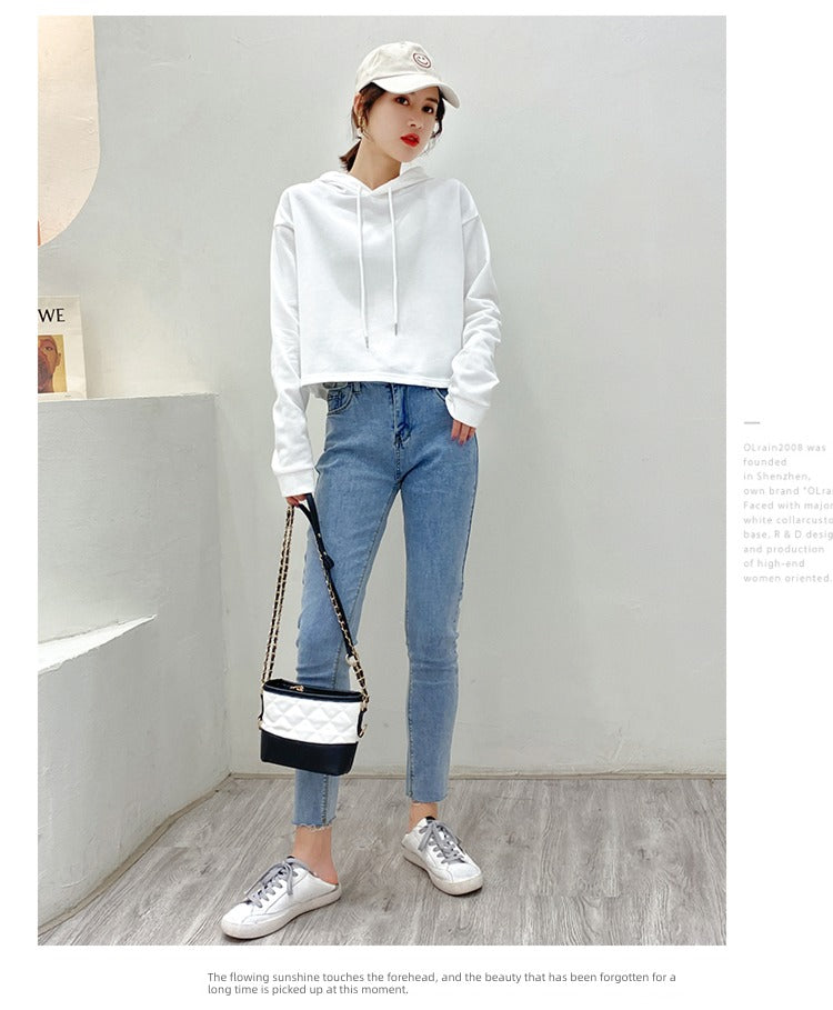 Loose Sweater Fall High Waist Hooded White