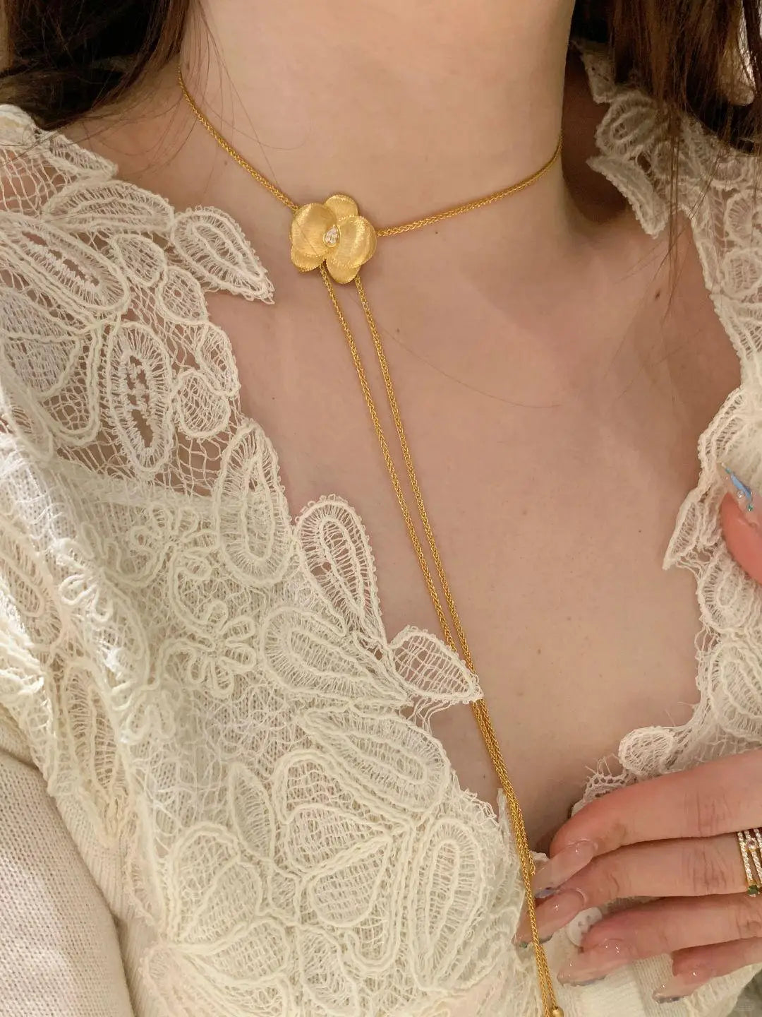 925 silver elegant butterfly orchid necklace new in brushed velvet pearl tassel layered flower collarbone chain wedding jewelry