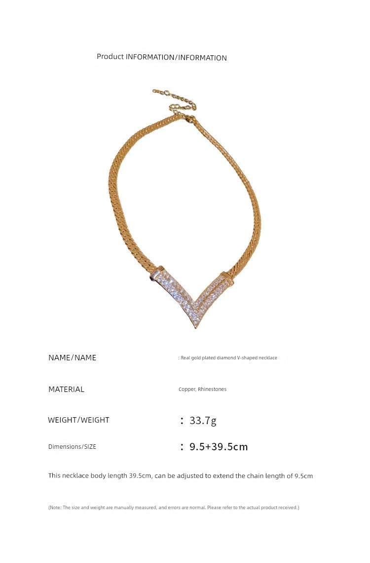 Niche Style Electroplating Diamond Inlaid Clavicle Chain Influencer Picks Real Gold