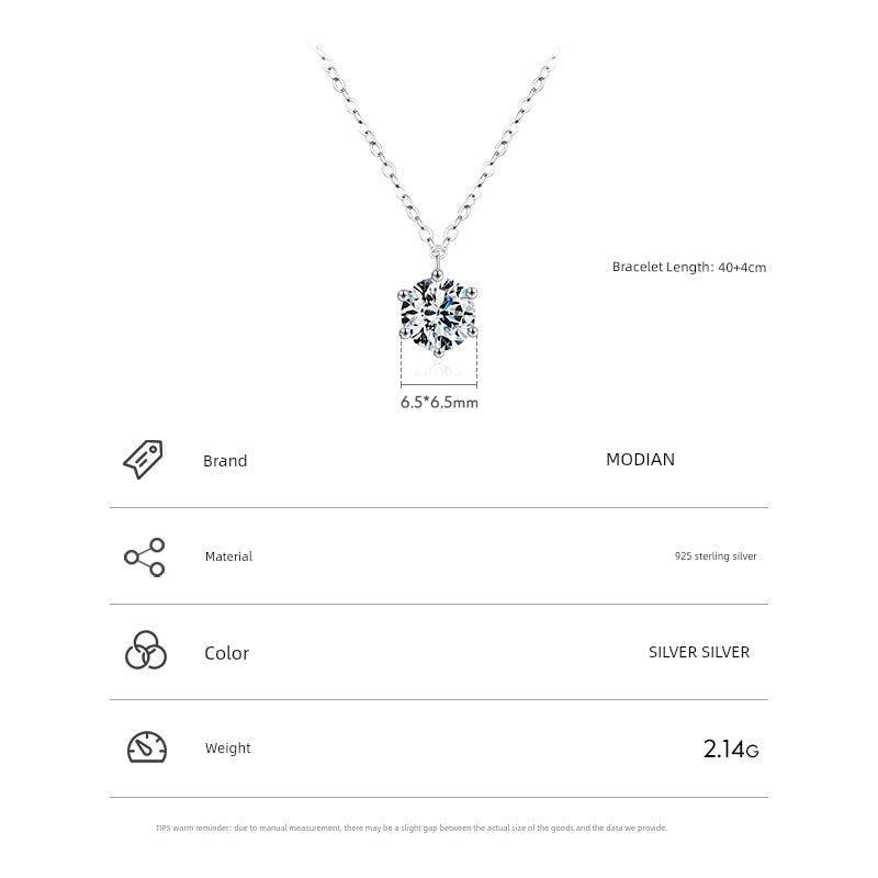 Accessible Luxury 925 Sterling Silver Women's Easiest for Match Clavicle Chain Single Diamond