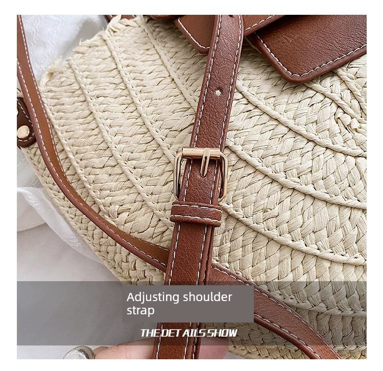 French Style Retro Straw Bag Semicircle Underarm Shoulder Messenger Bag Seaside Vacation Beach Woven Bag