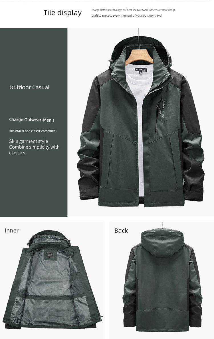 Outdoor Shell Jacket Men's Autumn Fashion Brand plus Size Army Green Outwear Single Layer Color Matching Windproof Women's Mountaineering Clothing