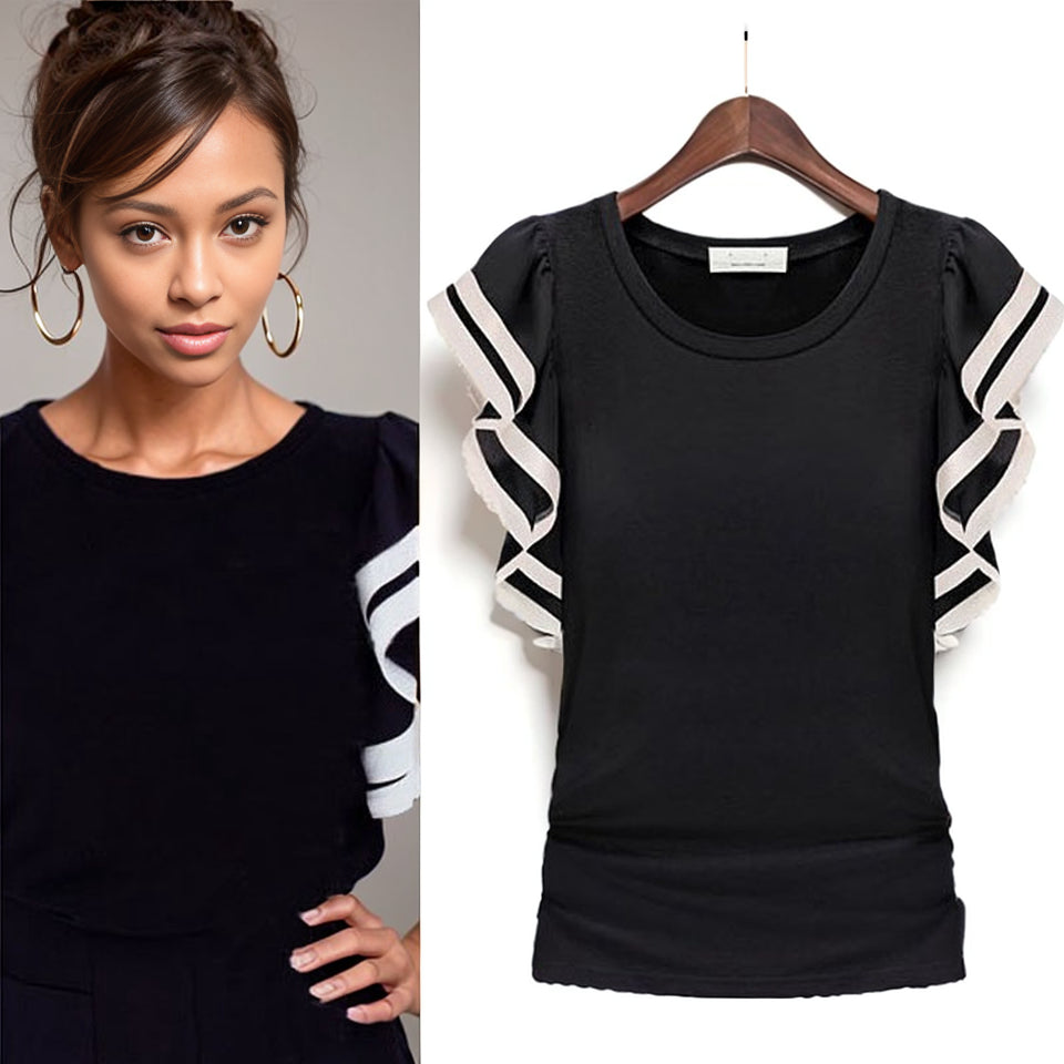 New Product round Neck Contrast Color Short-Sleeved Base Top T-shirt