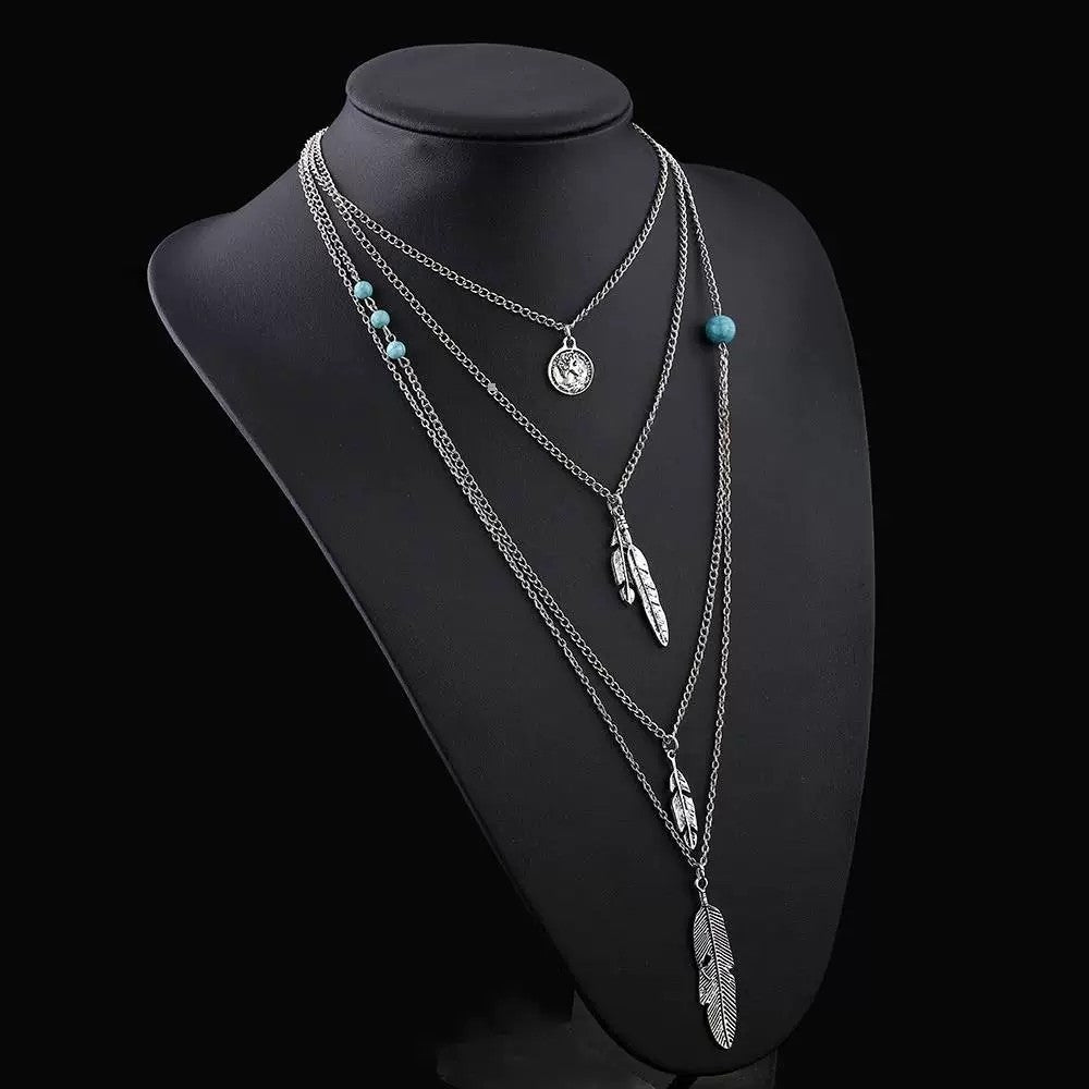 Bohemia Retro Tassel Multi-Layer Leaves Female Necklace Chain Necklace Women Jewelry