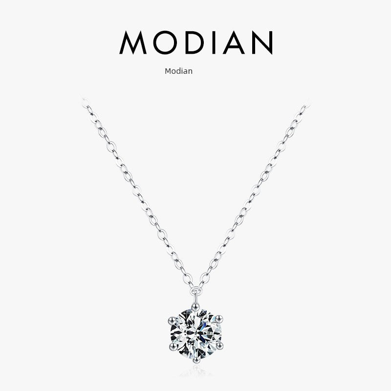Accessible Luxury 925 Sterling Silver Women's Easiest for Match Clavicle Chain Single Diamond