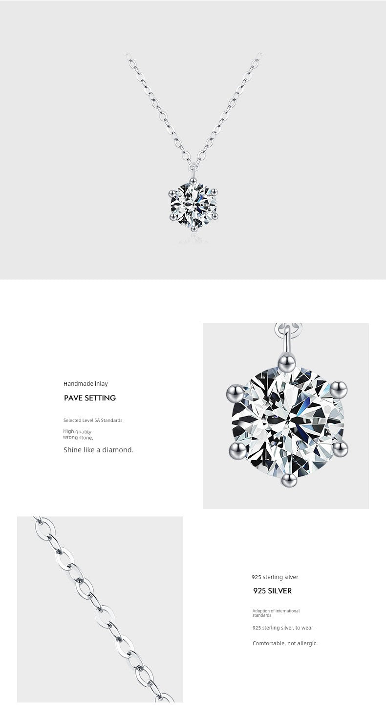 Accessible Luxury 925 Sterling Silver Women's Easiest for Match Clavicle Chain Single Diamond